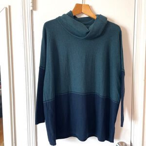 Smartwool Edgewood Poncho Oversized Sweater Tunic Cowl Pullover Green Blue S